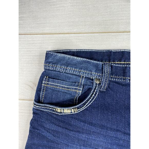 True Luck Jeans Mens 36x30 Blue Denim Dark Wash Straight Leg Distressed Stretch - Picture 2 of 10